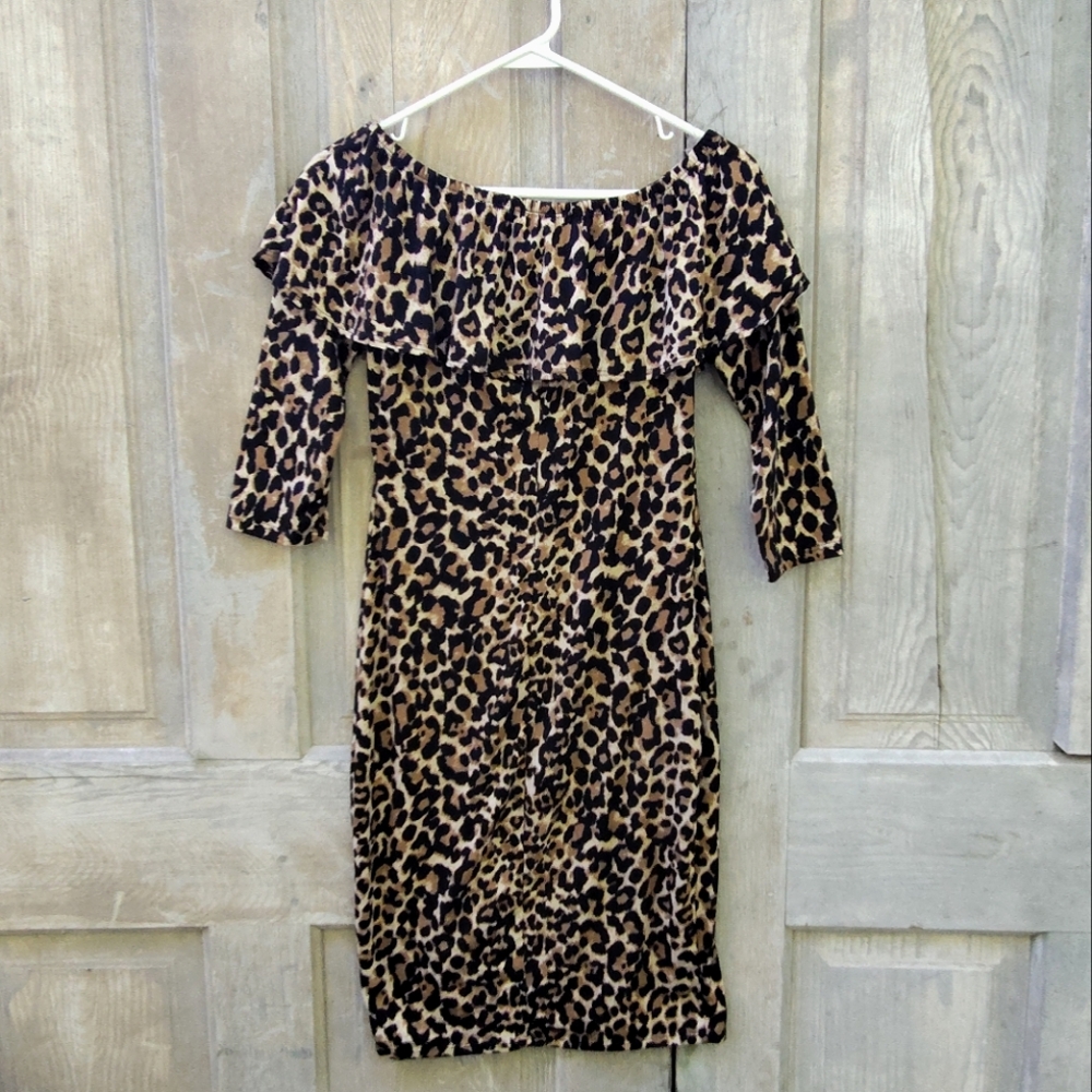 Off the Shoulder Leopard Print Dress